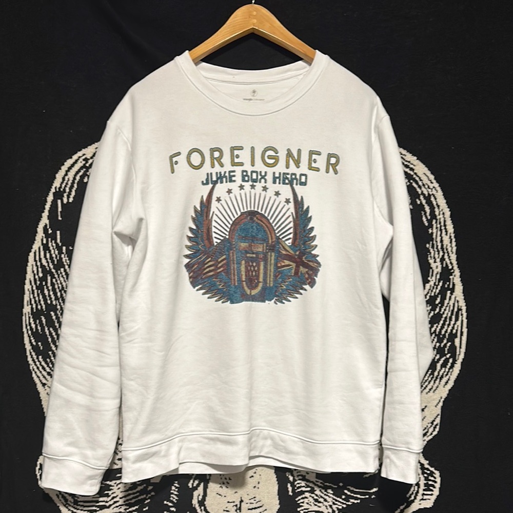 White Foreigner Juke Box Hero Sweatshirt (NWOT)